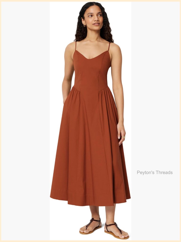 Fit & Flare Thin Strap Cotton Poplin Midi Dress